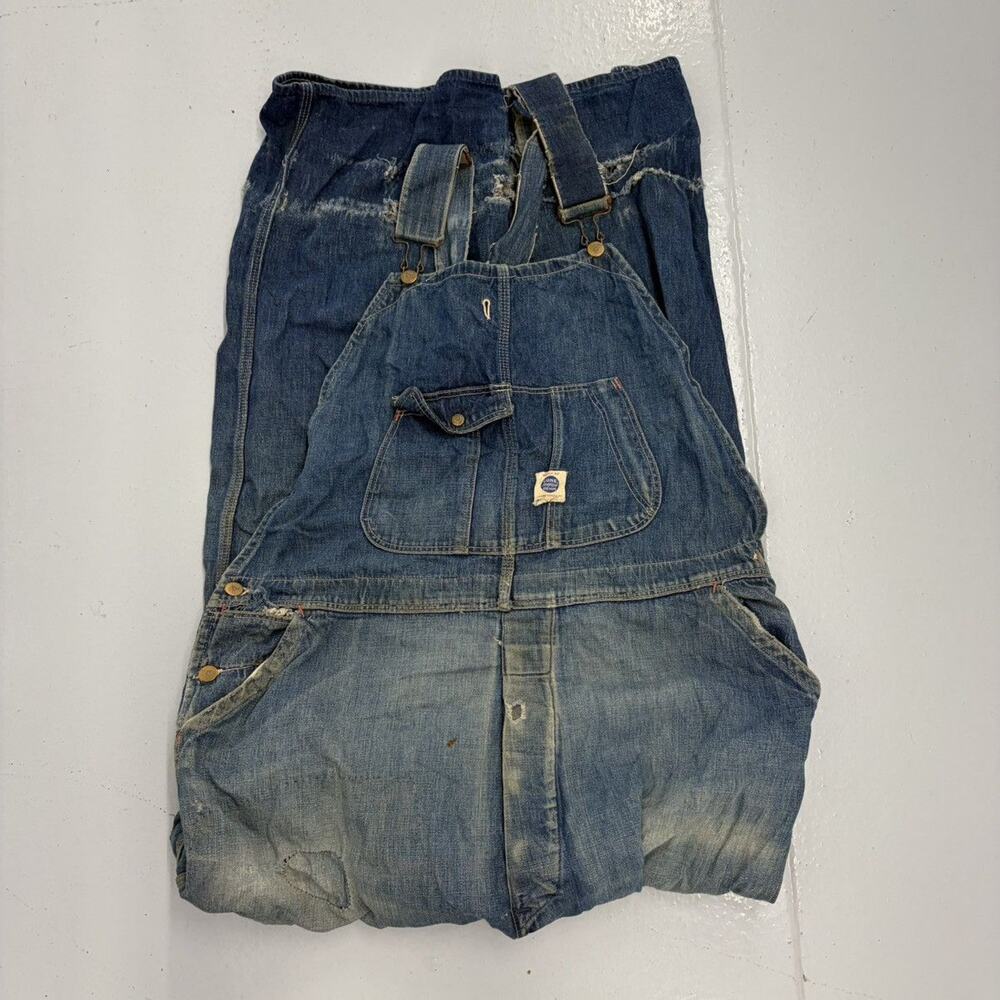 Vintage 50s Cone Distressed Workwear Denim Overalls 42x34